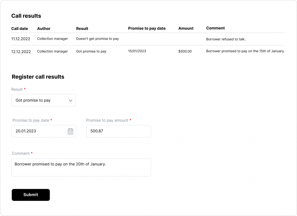 Call the borrower tasks
